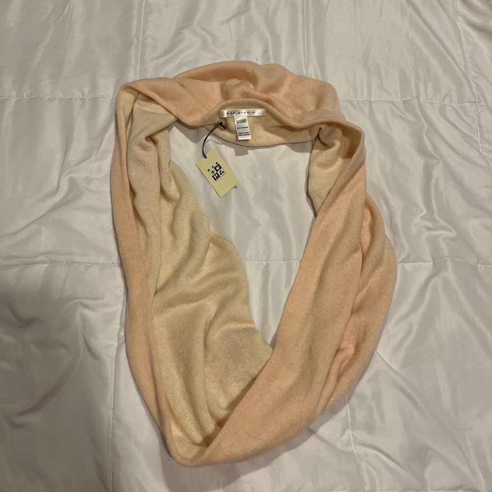 Max Studio Light Pink and Cream infinity scarf, 100% Cashmere